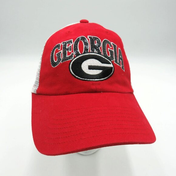Georgia Bulldogs Snapback Hat Womens Sequins Red White Mesh Trucker Clean Up Cap - Picture 1 of 9